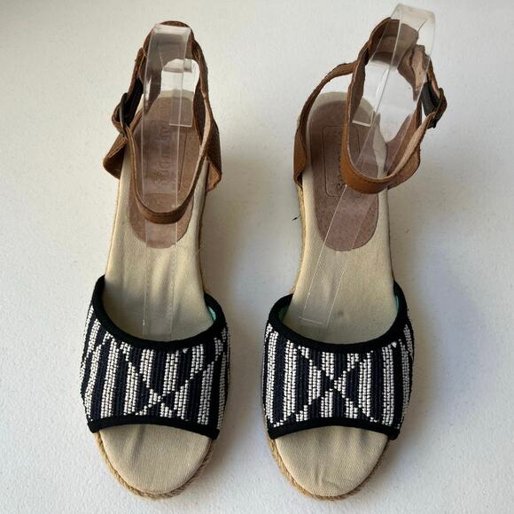 Soludos Woven Beaded Wedge Espadrille Sandals Open Toe Resortwear Navy Size 9 - Picture 4 of 13